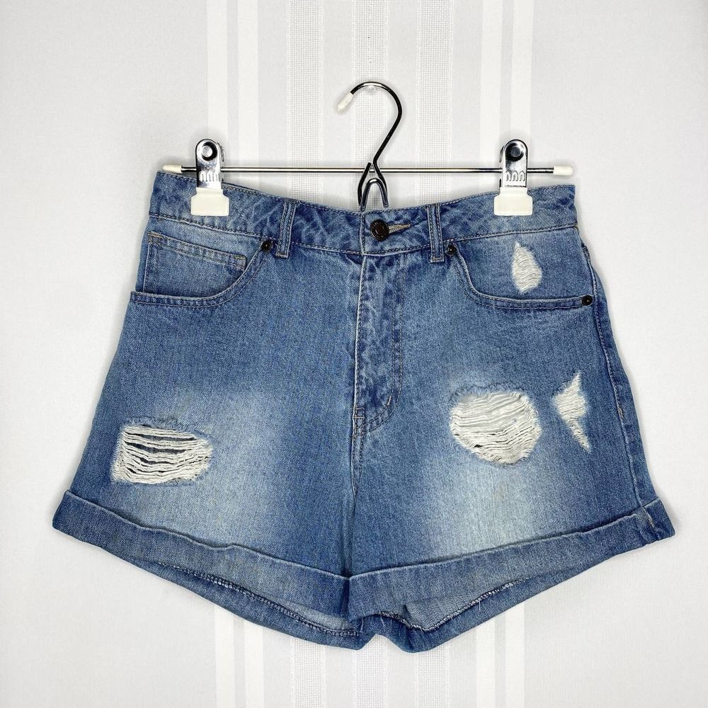 Forever 21 Distressed Cuffed Jean Shorts Size 27 Denim 100% Cotton Ripped Blue